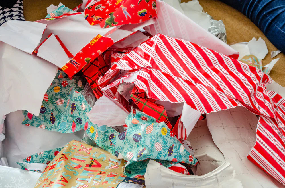 Torn gift wrapping paper