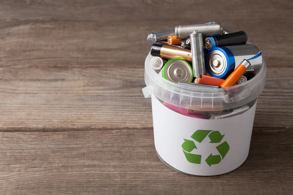 Bucket with batteries for recycling