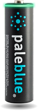 A Paleblue AA USB rechargeable battery with the charing light illuminated.